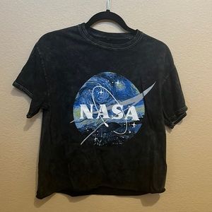 Black Acid Wash NASA Cropped Tee